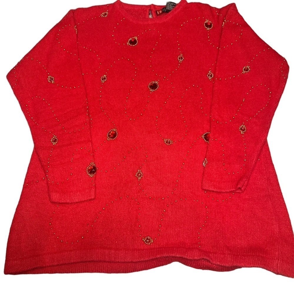 Vintage I.B. Diffusion Sweater Size‎ 2X Red Bling Silk Blend 90s